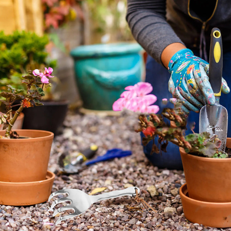 Floravix Mini Garten-Handrechen | Leicht & Robust | Für Jäten, Graben & Bodenauflockerung | 20,5 cm Länge