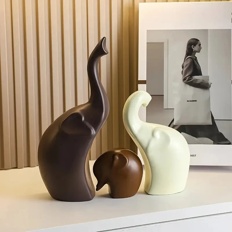 Elevara Elefanten Familie Deko Set | 3er-Set Skulpturen | Nordischer Stil | Harzfiguren als Wohnaccessoire & Geschenkidee