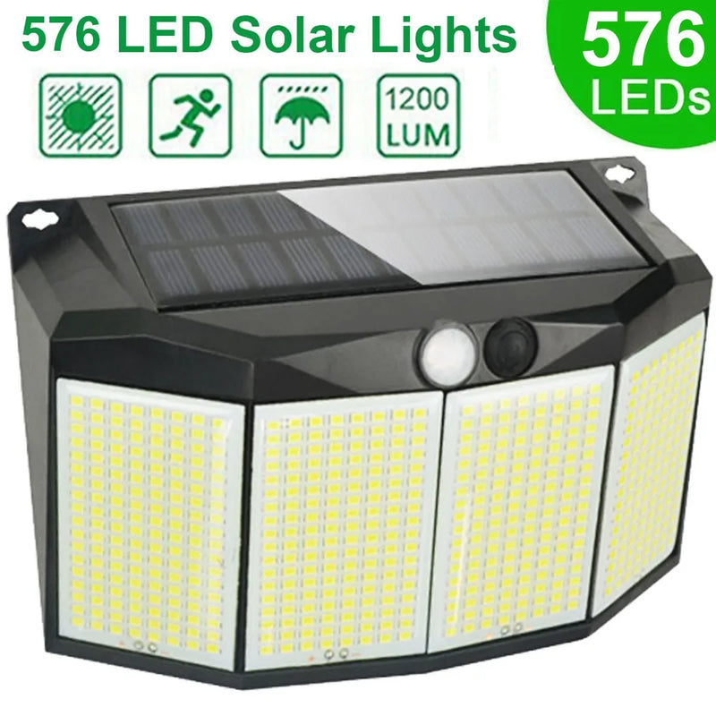 SolarBeam 576 LED Außenleuchte mit Bewegungsmelder | Solarbetrieben & Wasserdicht | 3 Leuchtmodi | Für Garten, Einfahrt & Terrasse
