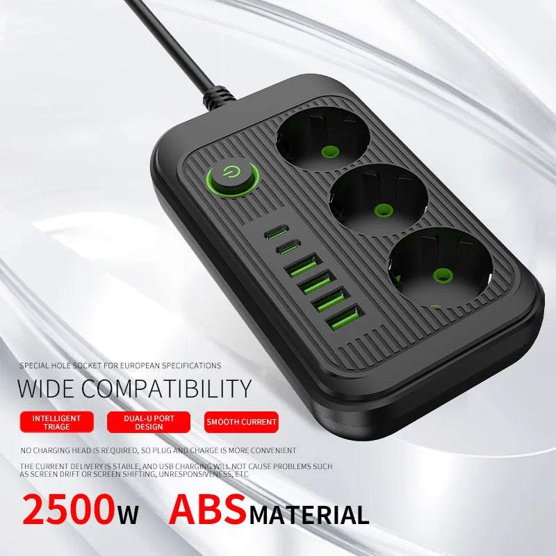 Voltairo | Smart Steckdosenleiste | Mehrfachsteckdose mit USB & Typ-C | Überspannungsschutz | EU-Stecker