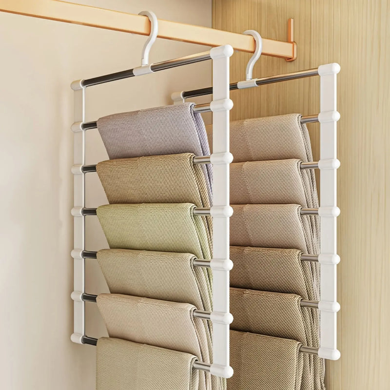 SteelSpace Hosenbügel Edelstahl | 5/7 Ebenen | Faltbar & Platzsparend | Kleiderschrank-Organizer
