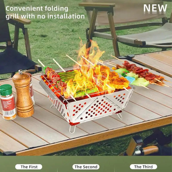 FireFold | Tragbarer Faltgrill aus Edelstahl | Camping- & Outdoor-Holzofen | 20,5 × 18,7 × 9,2 cm
