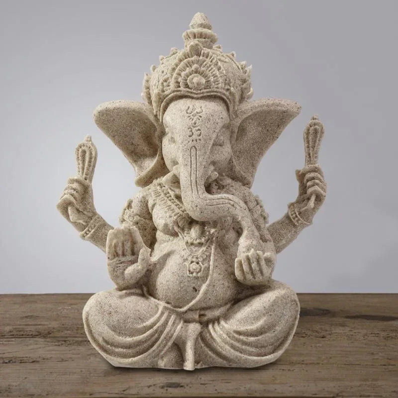 Anuvira | Ganesha Elefantenstatue | Handgefertigte Sandstein-Optik | Spirituelle Dekofigur für Zuhause & Meditation | 7,5 × 6 × 9,5 cm