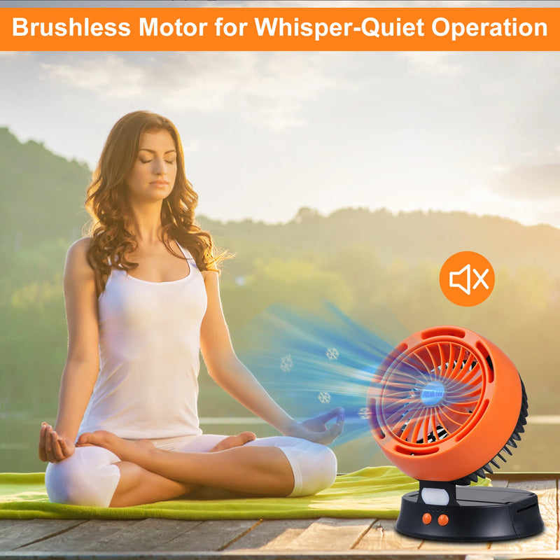 Ventoluxx Solar Campingventilator mit LED & abnehmbarem Solarpanel | 4 Stufen & 3 Helligkeiten | 10400 mAh Akku & Typ-C | Leise & Mobil