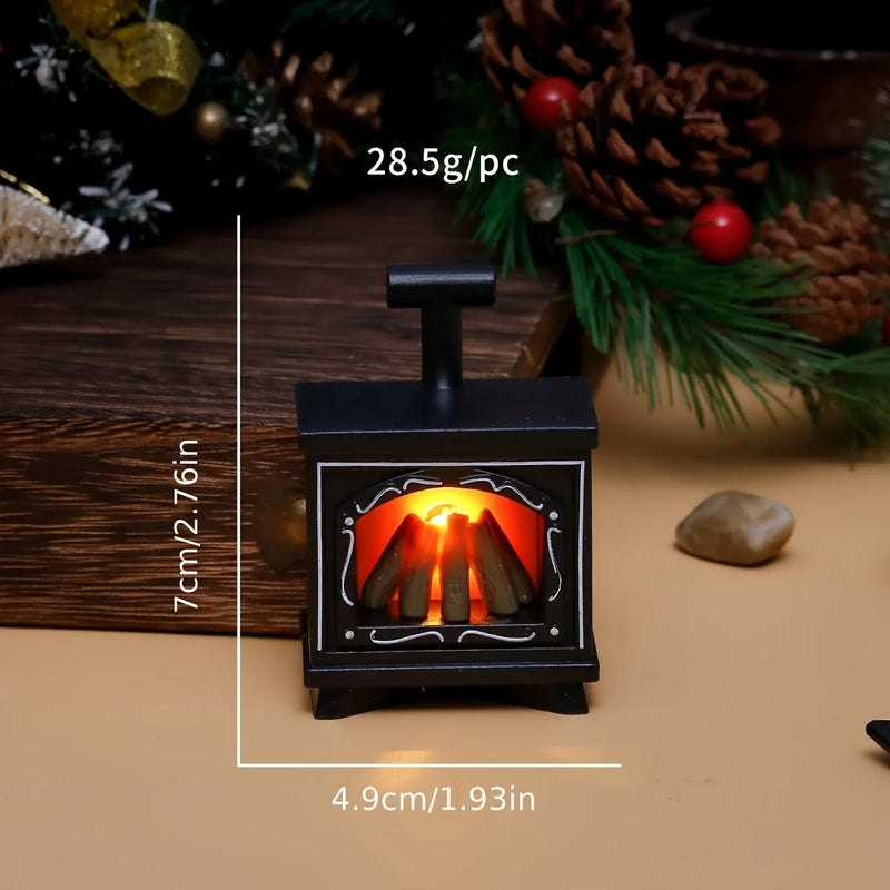 Minoria Puppenhaus Kamin Miniatur | Mit Leuchteffekt | 1:12 Maßstab | Weihnachts- & Wohn-Deko | 7 × 4,9 cm