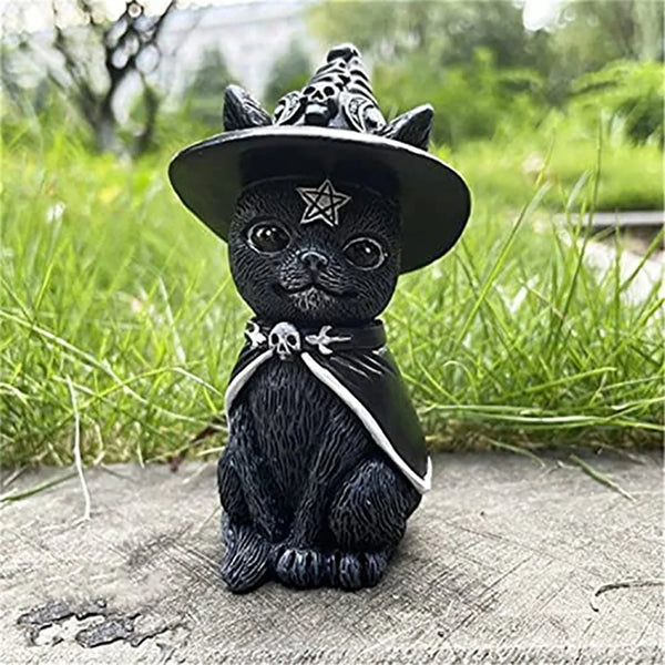 Schwarze Katzenfigur MystiCat | Handbemalte Hexenkatze | Resin-Skulptur 10 cm | Halloween & Deko