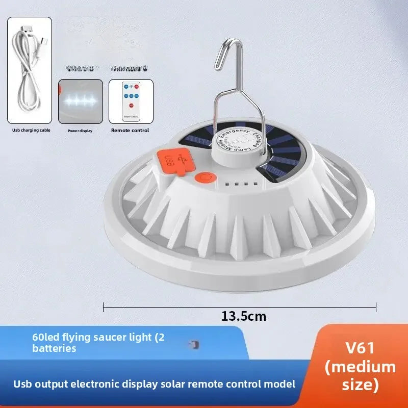 Skyvalo Solar UFO-Campinglampe | Mit Fernbedienung | Wiederaufladbar & Tragbar | Für Outdoor, Notfall & Nachtmärkte