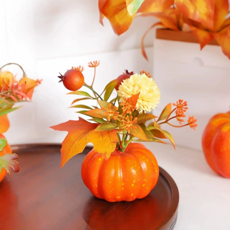 Deko-Kürbis AutumnCharm | Künstlicher Kürbis mit Ahornblättern | Herbst-, Halloween- & Thanksgiving-Dekoration