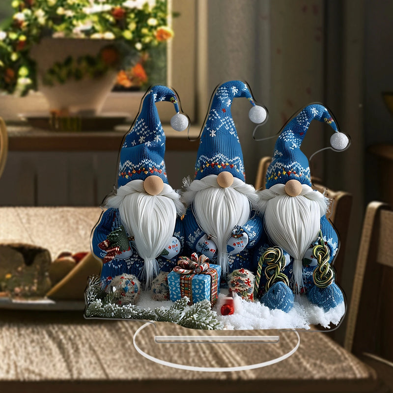 GlasNordic Weihnachtswichtel Deko | Acryl Tischfigur 18 cm | 3 Gnome in Blau | Festliche Dekoration für Wohnzimmer, Küche & Büro