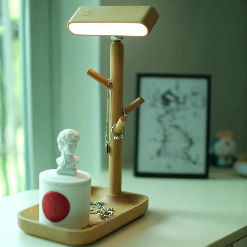 Nachttischlampe Lunara | Mit Ablage & Warmweißem Licht | Bambus & Holz | Modern & Funktional