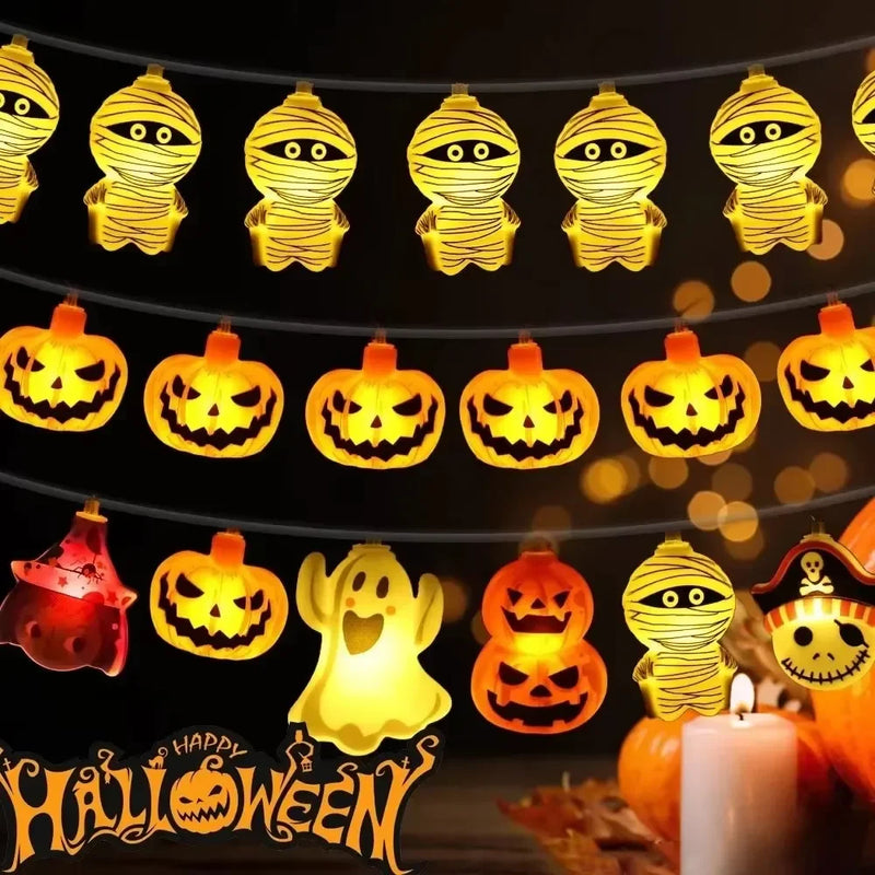SpookyGlow Halloween Lichterkette | Kürbis, Mumie & Geist | 10/20 LED | Batteriebetrieben | 1,5 m / 3 m
