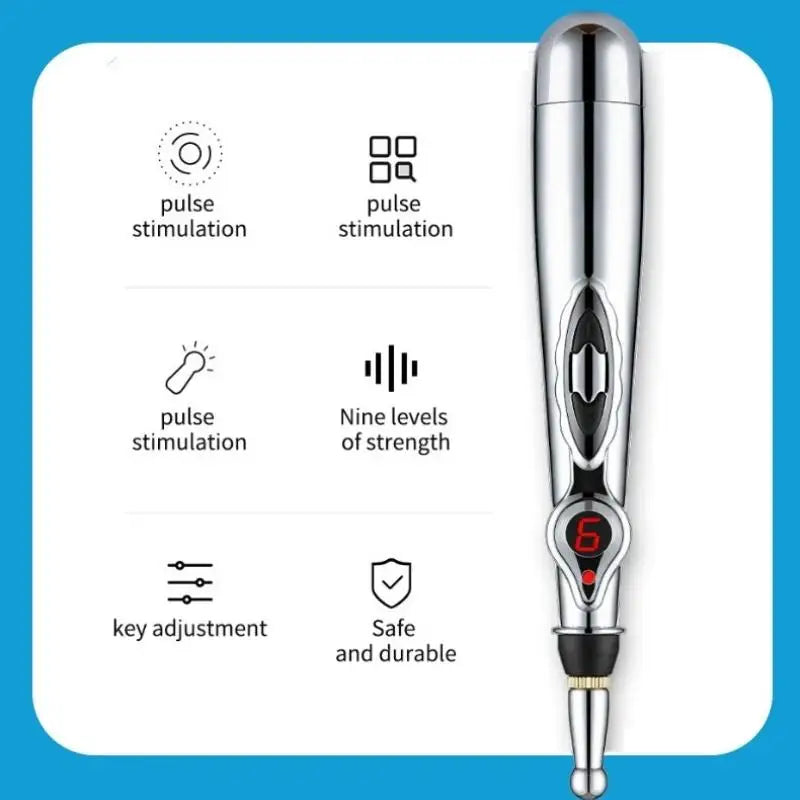 Akupunktur-Massagegerät MeriLax | Elektrischer Meridian-Stift mit 5 Aufsätzen | Schmerztherapie & Hautstraffung | 9 Intensitäten