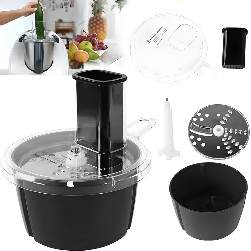 MixWerk Thermomix Schneide-Set für TM6 & TM5 | Gemüseschneider & Käsereibe | Slicer-Aufsatz für Rettich & Süßkartoffeln | Zubehör mit Behälter
