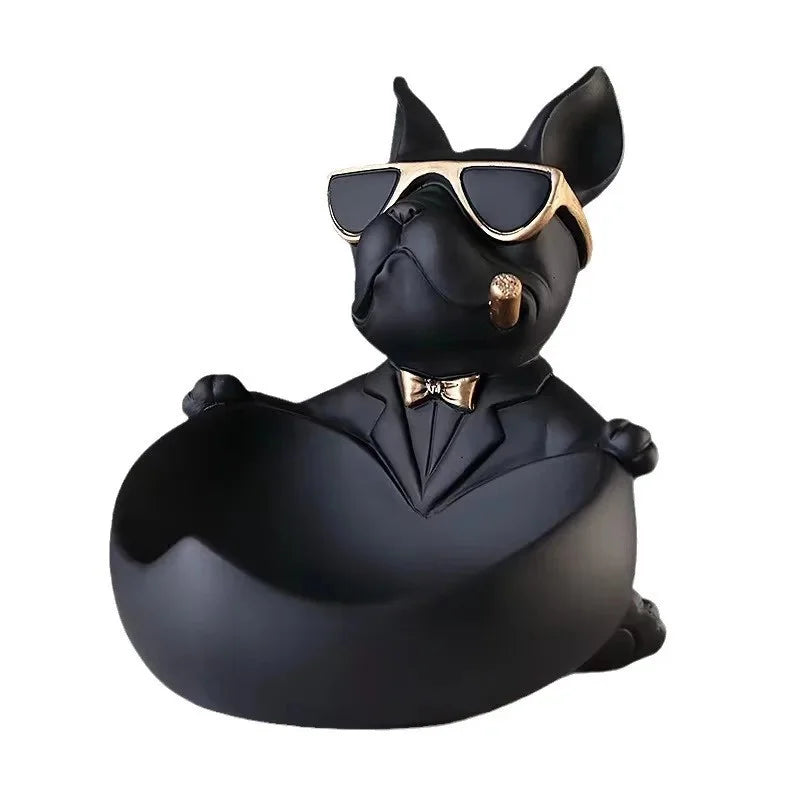 Deko-Aufbewahrungsbox DoggyKeeper | Harzfigur Hund | Schwarze Schale für Schlüssel, Handy & Süßigkeiten