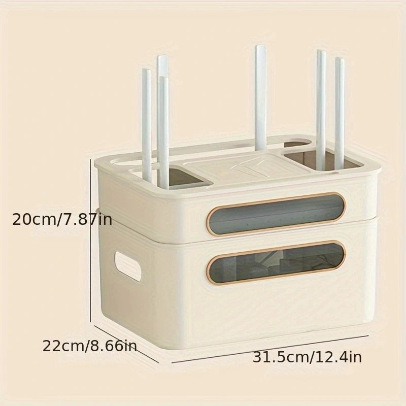 HideNet WLAN-Router Aufbewahrungsbox | Mit Kabelmanagement & Steckdosenfach | Transparent & abnehmbar | 1–4 Etagen wählbar