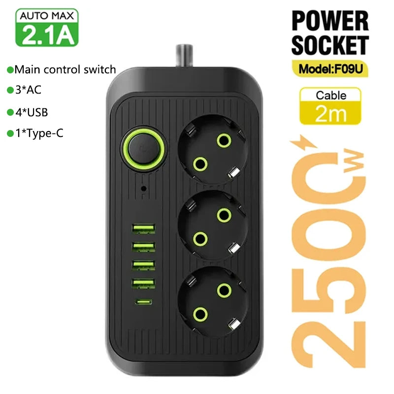 Voltairo | Smart Steckdosenleiste | Mehrfachsteckdose mit USB & Typ-C | Überspannungsschutz | EU-Stecker
