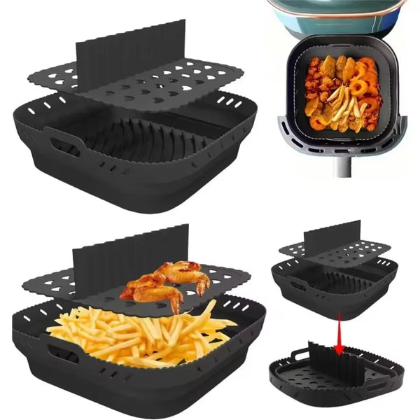AirBake Flex | Silikon Airfryer Einsatz mit Trennwand | Wiederverwendbar & Antihaft | Hitzebeständig