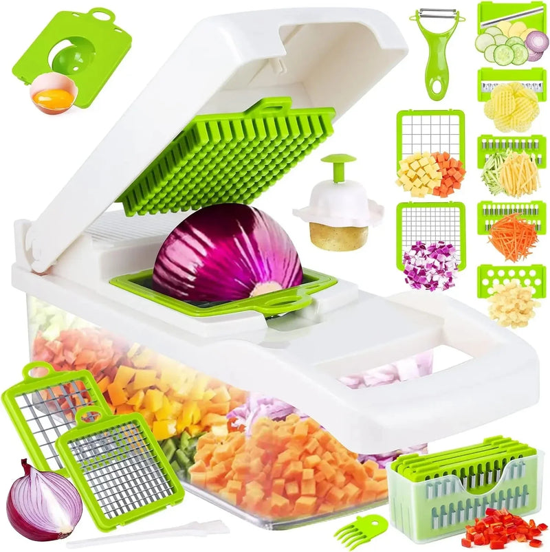 Gemüseschneider 12-in-1 KüchenMeister Pro | Multischneider mit 7 Klingen | Raspeln, Würfeln, Hobeln | BPA-frei & Spülmaschinenfest