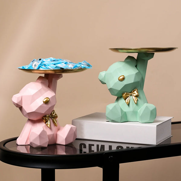 Aufbewahrungsfigur Formubo GeoBear | Geometrischer Bär aus Resin mit Schale | Deko & Ablage in einem | 17,5 × 13 cm