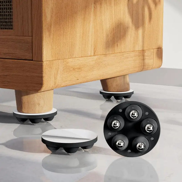 4er-Set Möbelrollen MobiloFix RollPad | Selbstklebende 360°-Rollen für Möbel | Höhenverstellbar | Für Waschmaschine, Bett & Sofa | 6,2 × 6,2 cm