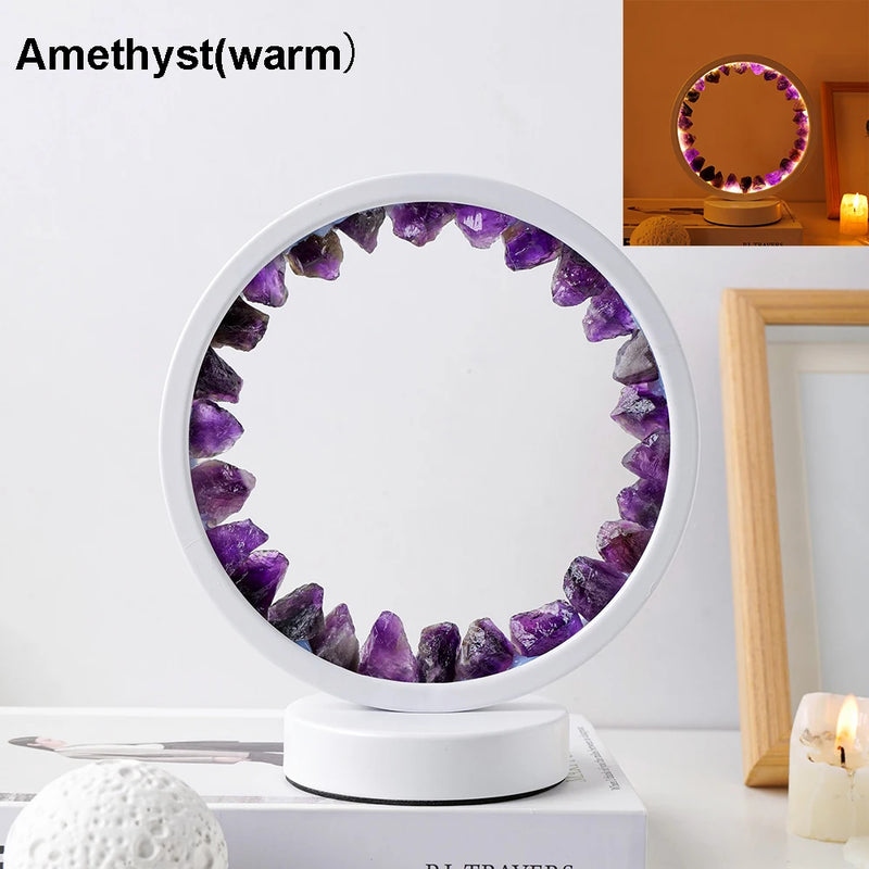 Kristalllampe AmethyLight | LED Tischlampe | Natürlicher Amethyst | Heilstein & Wohn-Deko | Ø ca. 12 cm