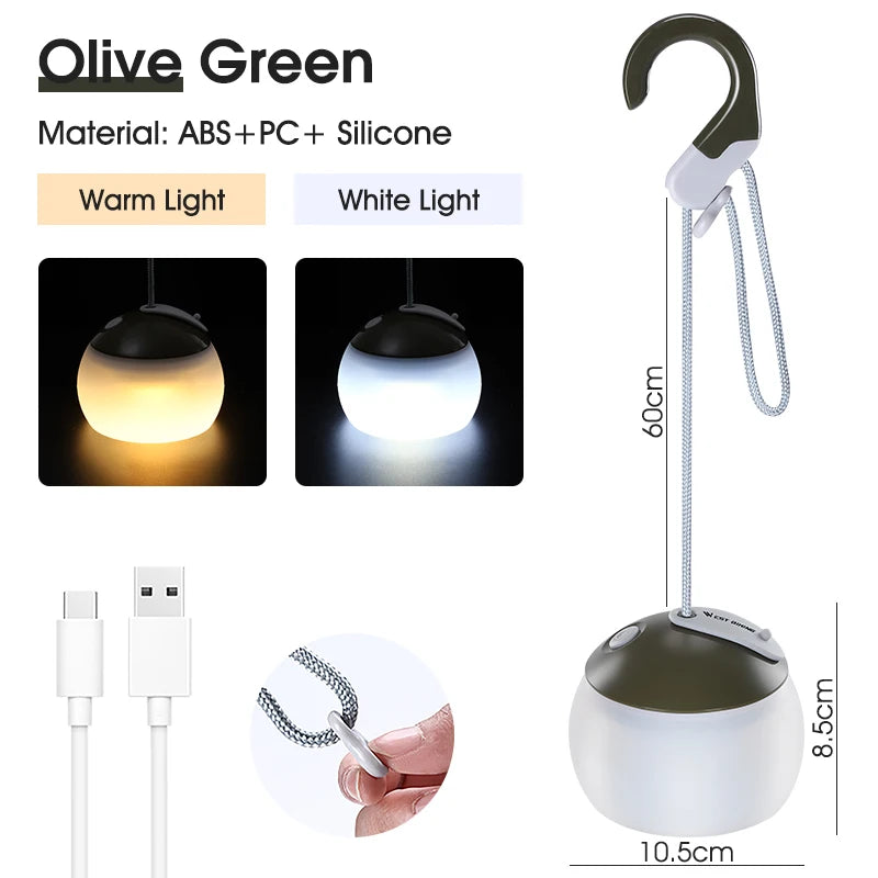 LumoCamp Tragbare LED-Zeltlampe mit Haken | USB-C Wiederaufladbar | Hängelampe für Camping & Notfälle | Kompakt & Leicht