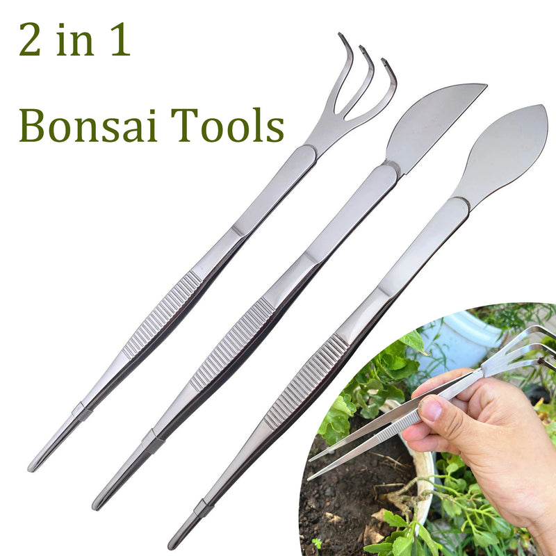 Bonsaiva 2-in-1 Bonsai-Pinzette mit Wurzelrechen | Edelstahl 304 | Ergonomischer Griff | Für Bonsai & Sukkulenten