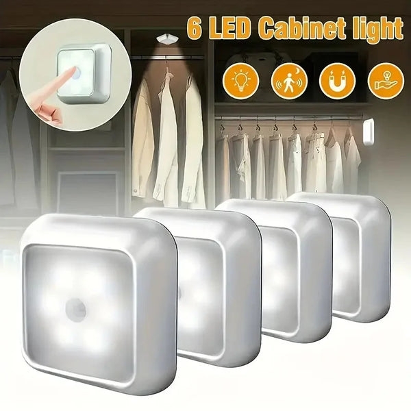 LumoSense | LED Nachtlicht mit Bewegungsmelder | 6 LEDs | Kabellos & Batteriebetrieben | Für Schrank, Flur & Treppe