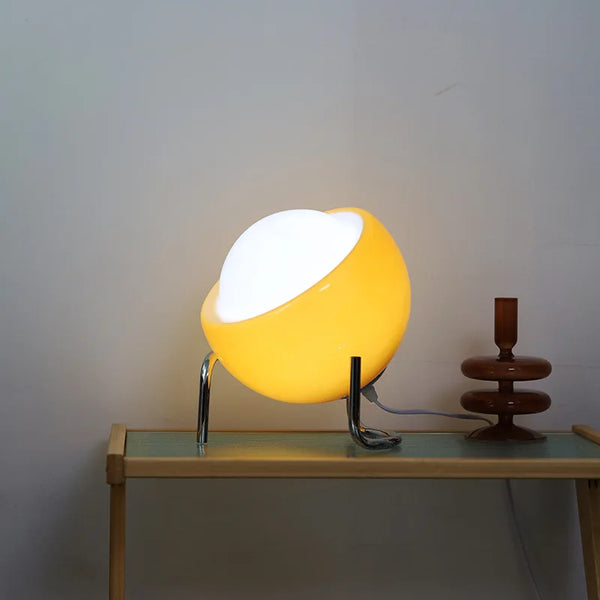 Aurivio Tischlampe | Glas & Edelstahl | Retro-Nordic Design | LED-Nachtlicht Beige/Orange | Ø21×H25 cm