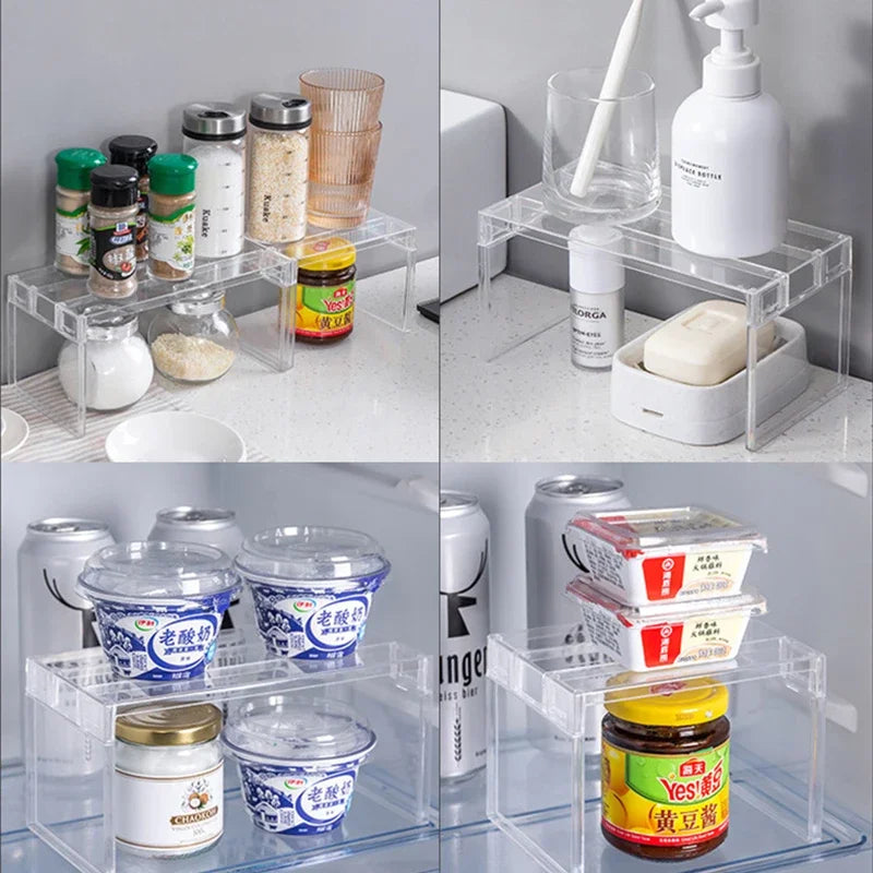 Küchen-Organizer ClearStack Duo | Transparenter Regaltrenner | Platzsparendes Aufbewahrungsregal | 14,7×11,1×10,7 cm / 21,7×11,1×10,7 cm