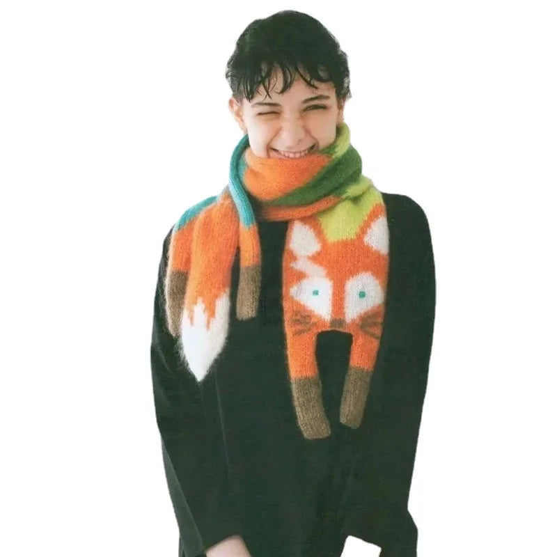 Strickschal FoxyHug | 120–145 cm | Weich & Warm | Niedliches Fuchsdesign für Damen & Kinder