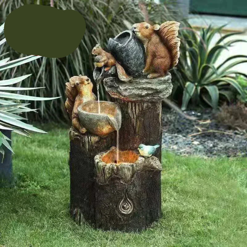 Lunaverde Solar Deko Brunnen Ente & Eichhörnchen | Gartenfigur mit LED-Licht | Wetterfestes Kunstharz | Für Terrasse & Balkon