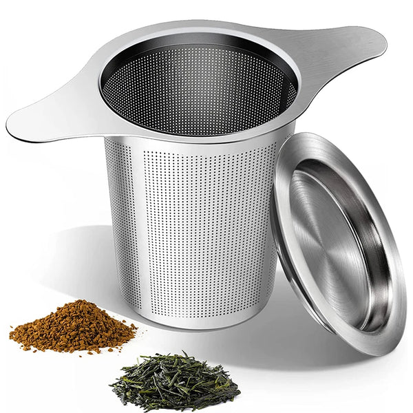 Tee-Ei LeafLuxe Edelstahl | Extra Feinmaschiges Teesieb | Mit Doppelgriffen | Für losen Tee