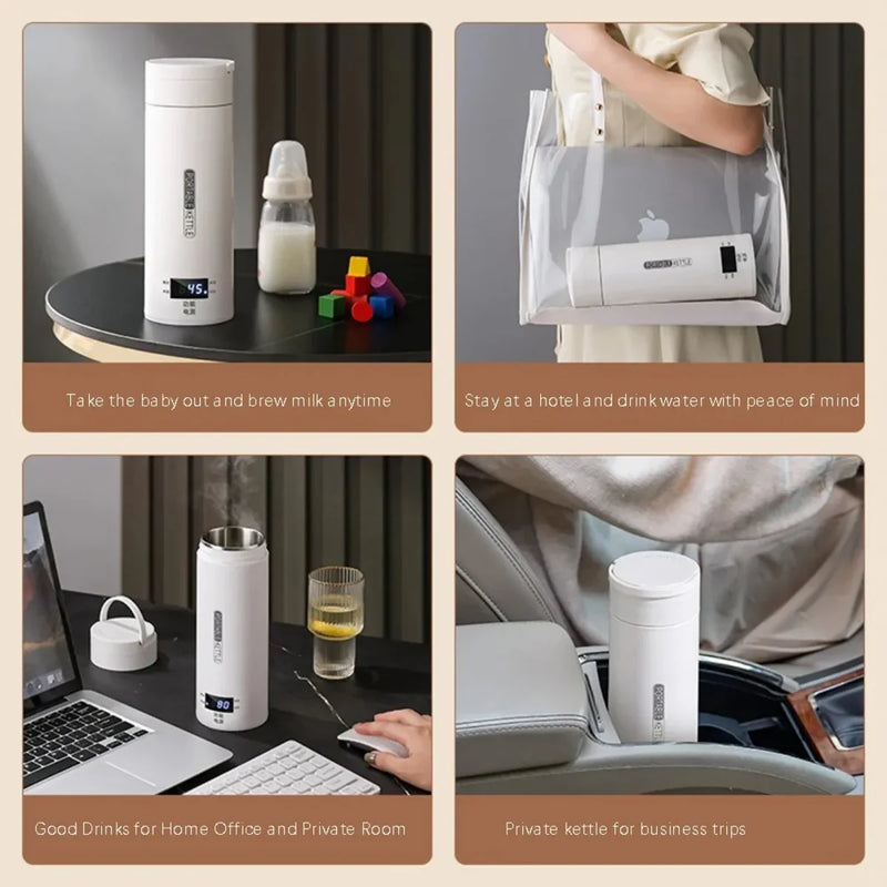 Elektrischer Reise-Wasserkocher | 500 ml | Mini Thermo-Kanne mit LCD | Für Tee & Kaffee unterwegs