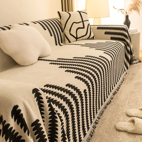 Chenille Sofa-Decke NordicTassel | Mit Fransen | Allround-Wohn- & Kuscheldecke | Für alle Jahreszeiten