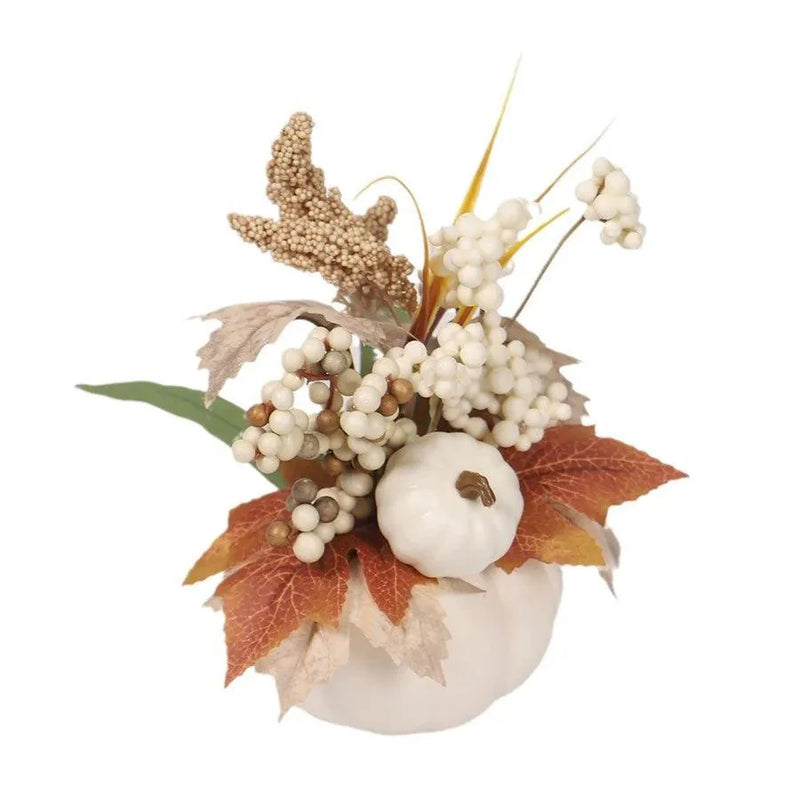 Herbst Deko Kürbis | Mit Kunstblumen & Ahornblättern | Festliche Tischdekoration