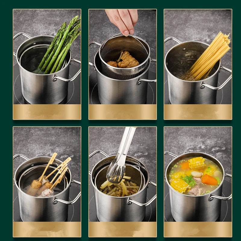 Crisplora FryMaster Edelstahl-Frittier-Topf 3 L mit Sieb & Deckel | Tempura-Fritteuse mit Zange