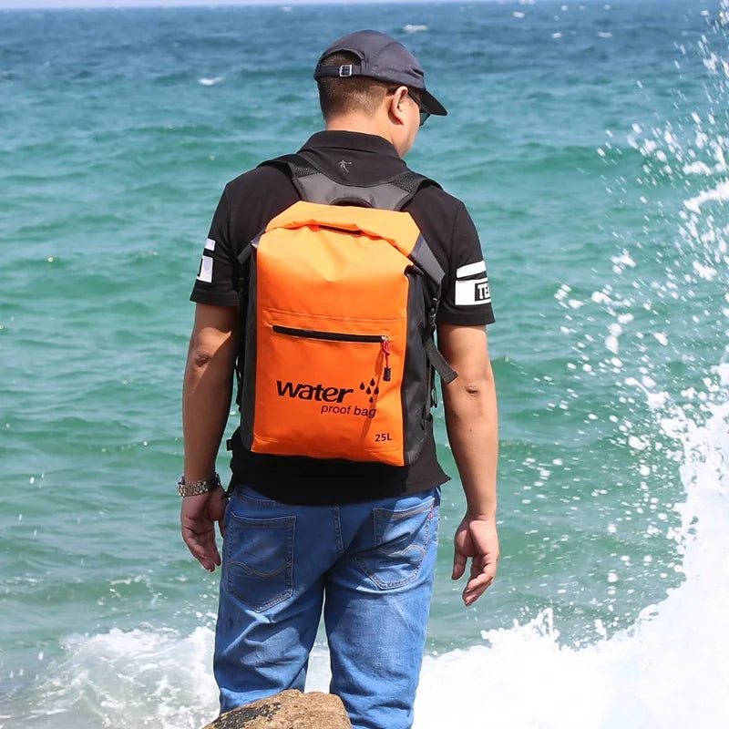 Wasserdichter Rucksack AquaDryX 25L | Schwimmender Packsack | Rolltop & Atmungsaktiv | Ideal für Kajak, Trekking & Outdoor