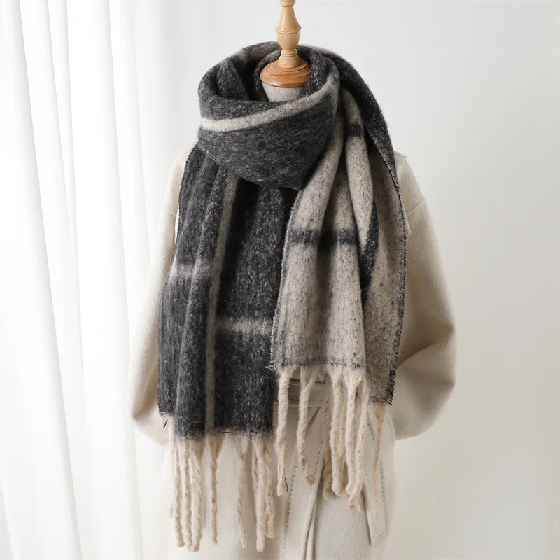 CashmiraLux | Damen Winter-Schal & Stola | Kaschmir-Pashmina-Mix | 220×42 cm | Mit Fransen