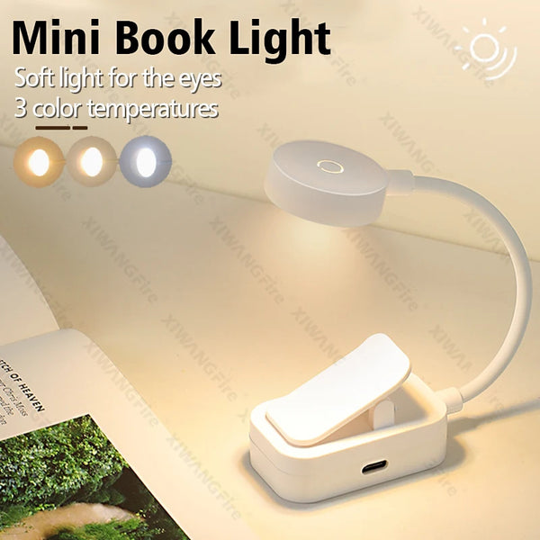 LumiClip Mini Buchlampe | LED Leselicht mit Clip | 3 Farbmodi & Stufenlose Helligkeit | USB & Akku | 360° Flex-Design