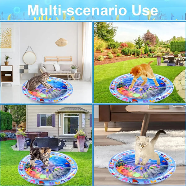AquaPaws | Interaktive Wasserspielmatte für Katzen & Hunde | Kühlende Sommer-Spielmatte | Aufblasbar & Tragbar | 65 cm / 100 cm