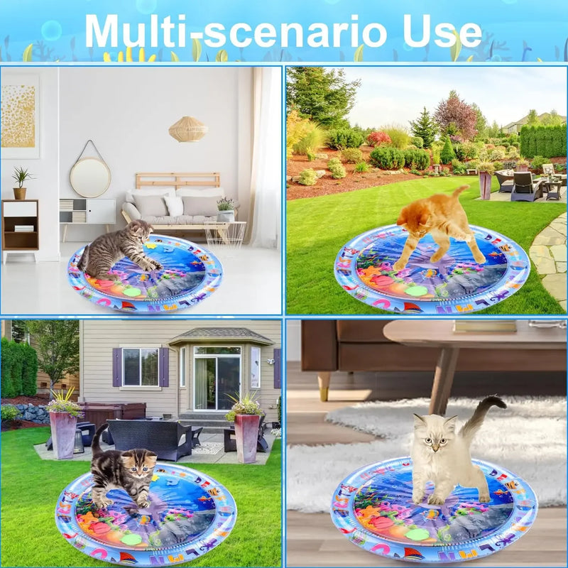 AquaPaws | Interaktive Wasserspielmatte für Katzen & Hunde | Kühlende Sommer-Spielmatte | Aufblasbar & Tragbar | 65 cm / 100 cm