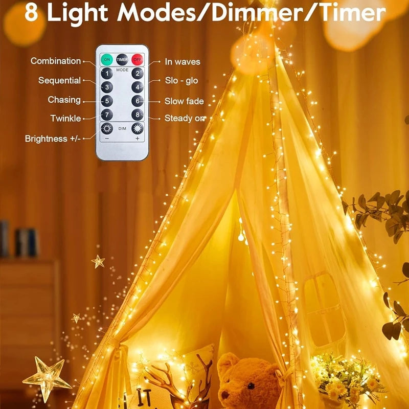 StellarGlow | LED Lichterkette Feuerwerksdesign | 8 Leuchtmodi mit Fernbedienung | USB-Betriebene Weihnachts- & Partybeleuchtung | Innen & Außen