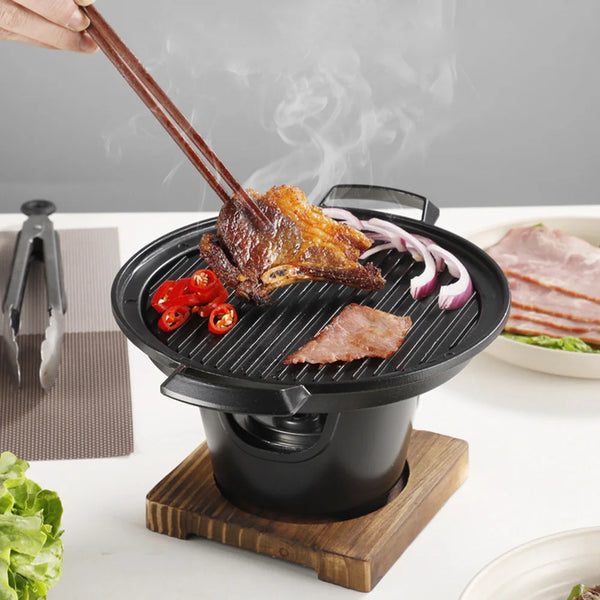 Hinoyaki Japanischer Mini-Grill mit Alkoholbrenner | Tragbarer Tischgrill ohne Rauch | Kompakt & beschichtungsfrei | Für Camping & Balkon