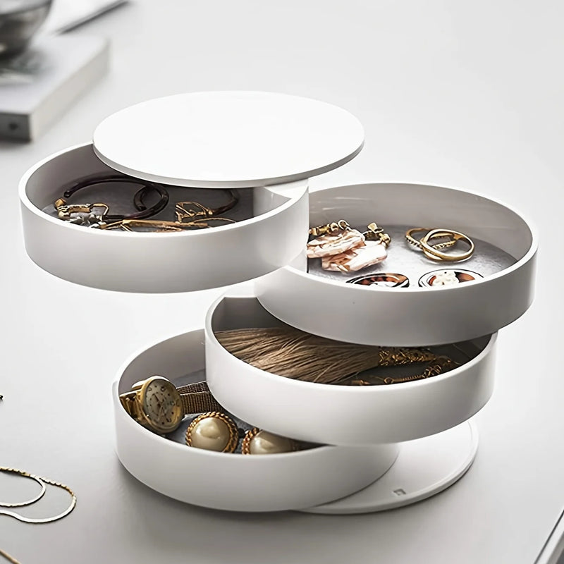 Velvira Schmuckbox drehbar | 5 Etagen mit Deckel | Staubdicht & Kompakt | Für Schmuck, Haarschmuck & Make-up
