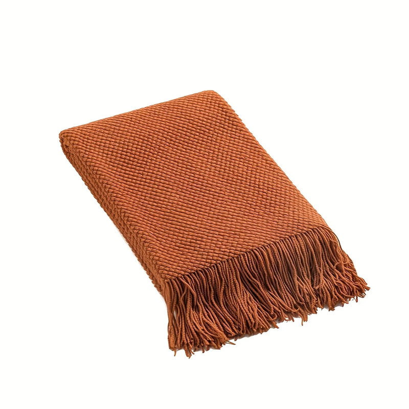 Aurelia Cozy  Quasten-Strickdecke in Morandi-Orange | Weich & Wärmend | 3 Größen | Für Sofa, Bett & Reisen