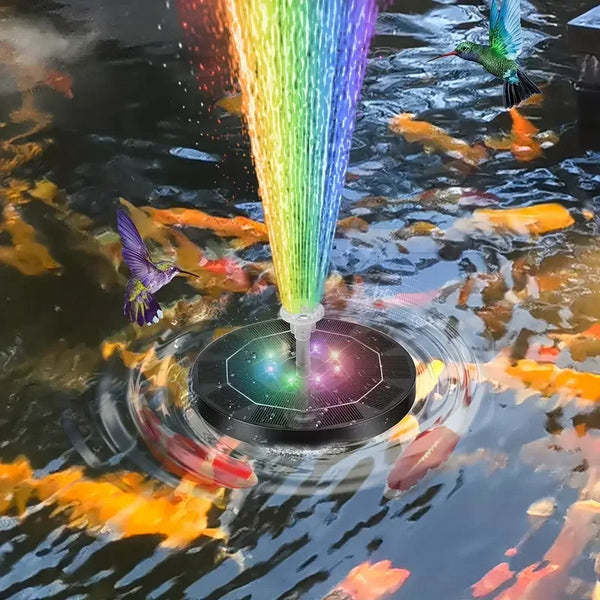 Solarbrunnen LumiFonte 3.5W | Mit RGB-LED & 6 Düsen | 1500 mAh Akku & Filtersystem | Für Vogelbad, Teich & Garten