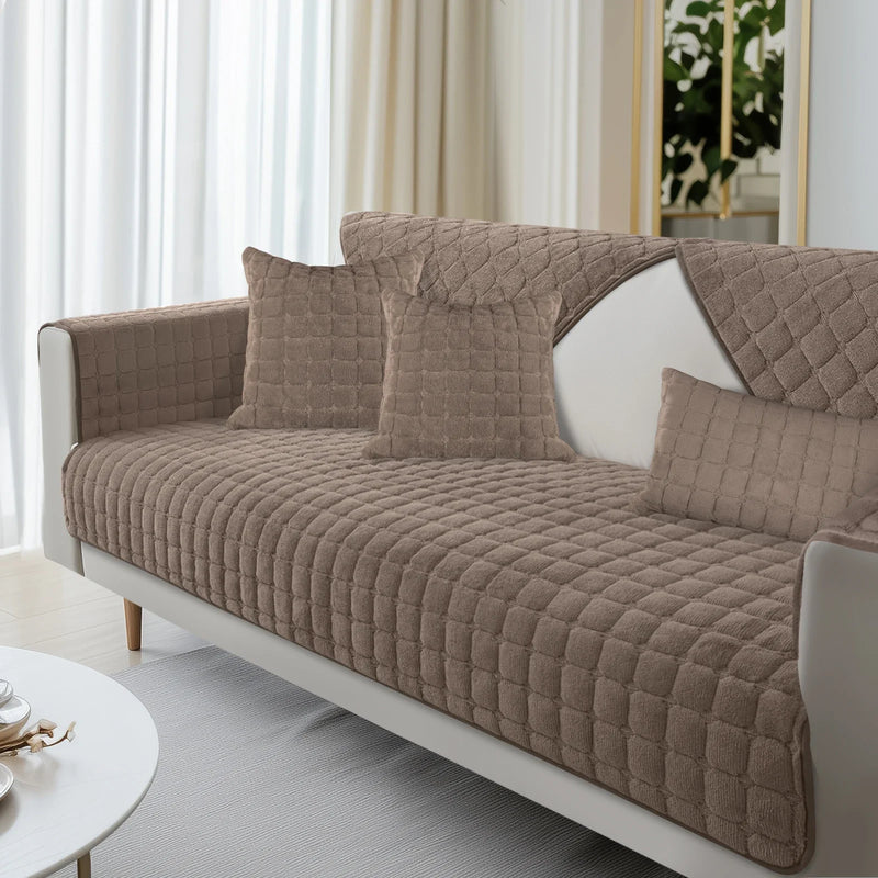 Velvoria | Samt Sofaüberwurf | Weich & Rutschfest | Gesteppt & Flauschig | Waschbarer Möbelschutz für Ecksofa & Couch