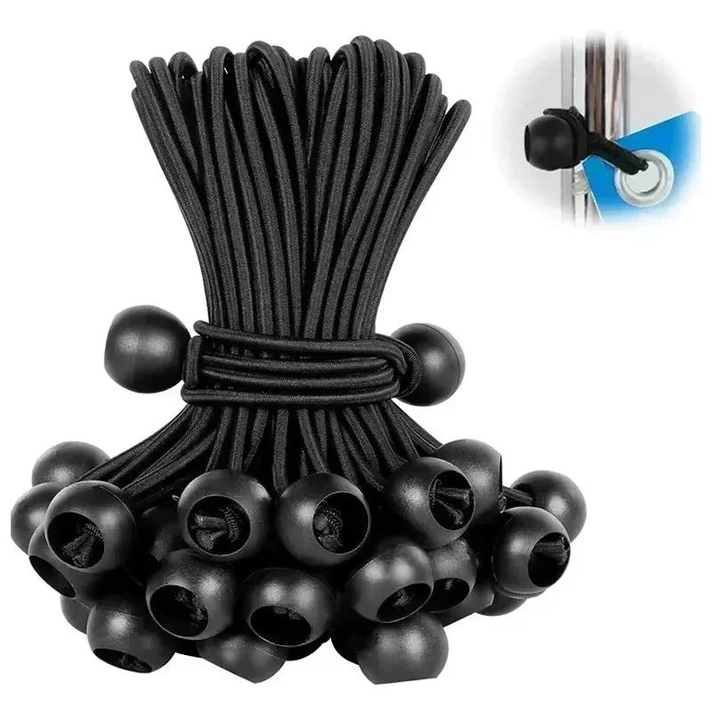 FlexTie Gummispannseile mit Kugelkopf | 10er Set | Elastische Befestigung für Planen, Sonnensegel & Zeltzubehör