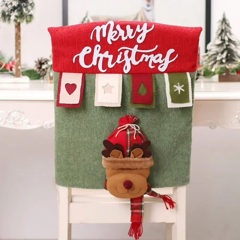 Weihnachtsstuhlbezug MerrySeat | Santa, Schneemann & Rentier Design | Stuhlhusse aus Stoff | Wiederverwendbare Deko für Weihnachten